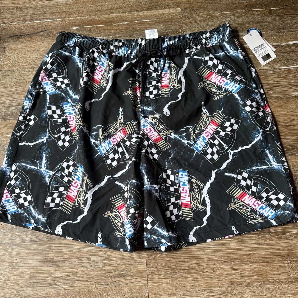Nascar Men's Black Swim Trunks Board Shorts‎ Size 2XL Drawstring Lined New